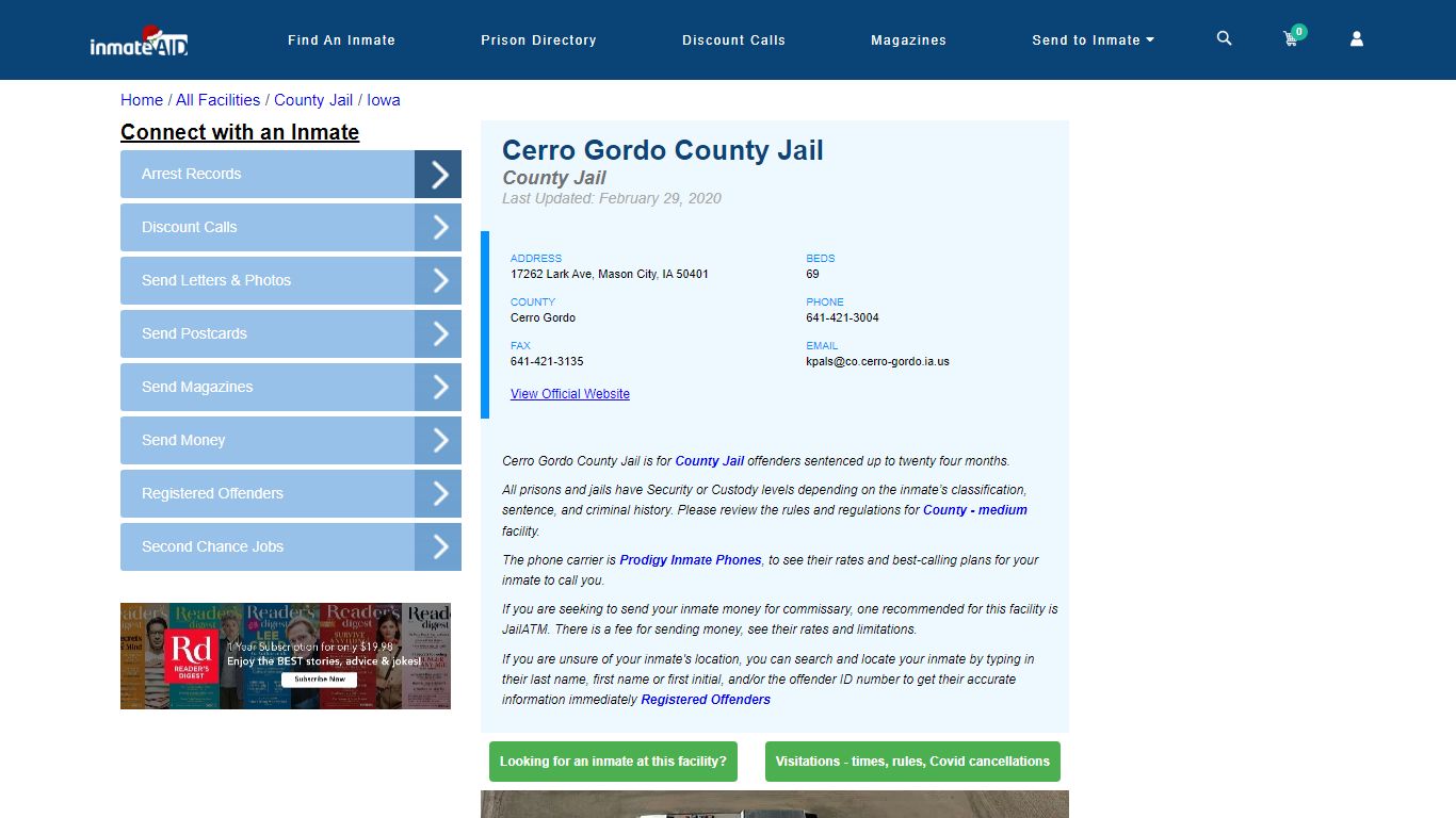 Cerro Gordo County Jail - Inmate Locator - Mason City, IA